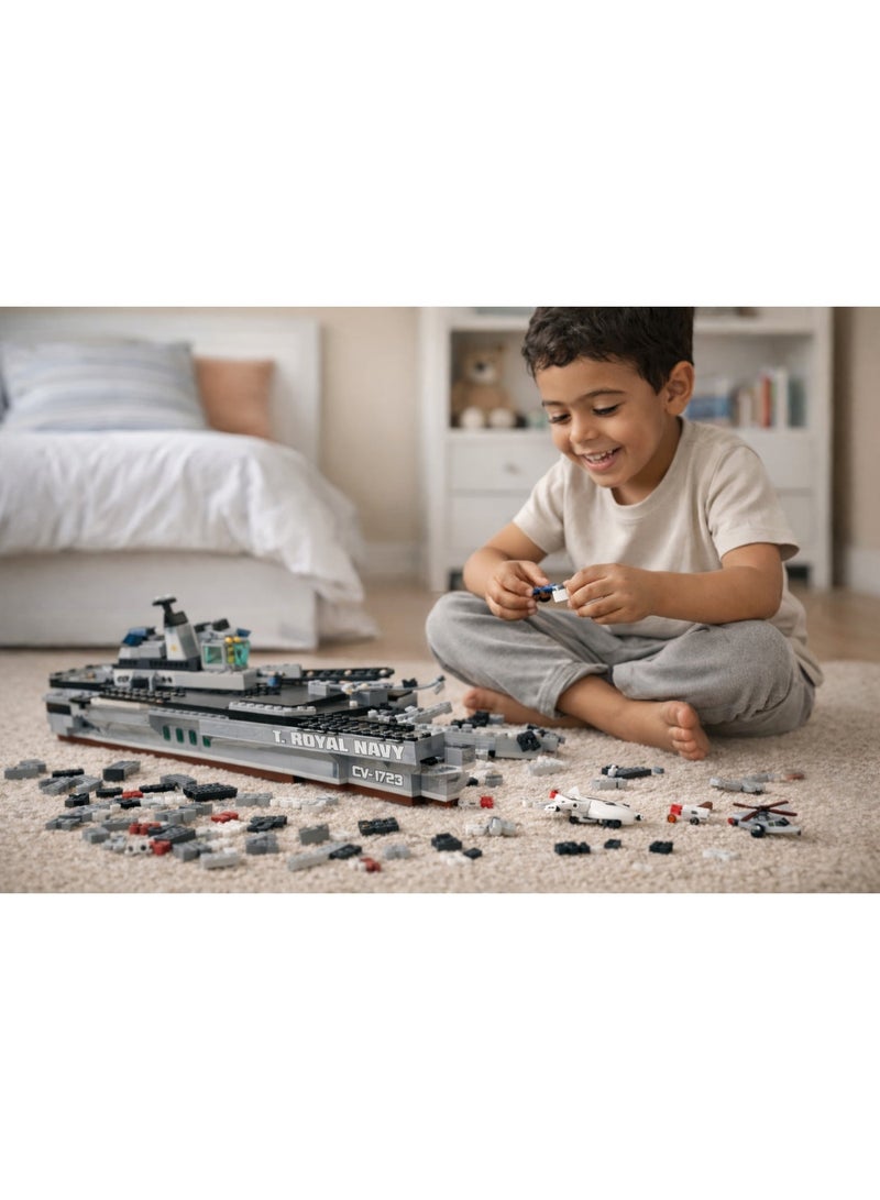 Qman Combat Zones Serpent Escort Carrier – 646 PCS Military Aircraft Carrier Building Set with 3 Minifigures | STEM Construction Toy for Kids - Image 2