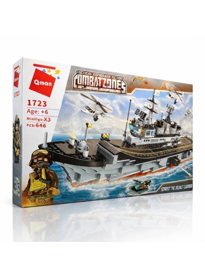 Qman Combat Zones Serpent Escort Carrier – 646 PCS Military Aircraft Carrier Building Set with 3 Minifigures | STEM Construction Toy for Kids - Image 5