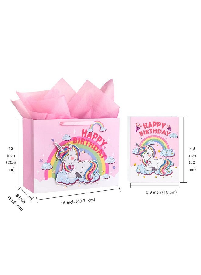 WRAPAHOLIC 16" Extra Large Birthday Gift Bag With Card And Tissue Paper Fantacy Unicorn Happy Birthday - Image 2