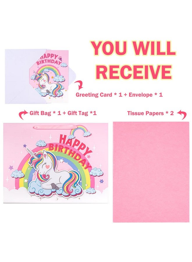 WRAPAHOLIC 16" Extra Large Birthday Gift Bag With Card And Tissue Paper Fantacy Unicorn Happy Birthday - Image 3