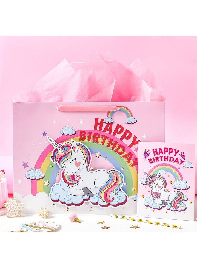 WRAPAHOLIC 16" Extra Large Birthday Gift Bag With Card And Tissue Paper Fantacy Unicorn Happy Birthday - Image 4