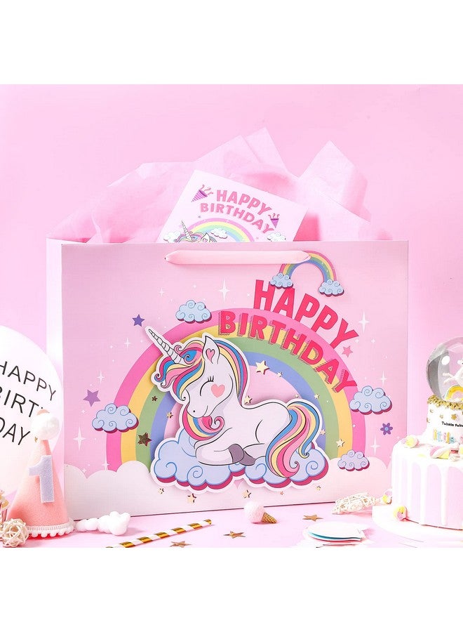 WRAPAHOLIC 16" Extra Large Birthday Gift Bag With Card And Tissue Paper Fantacy Unicorn Happy Birthday - Image 5