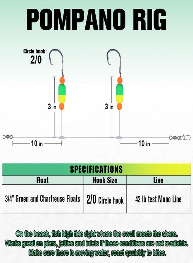 XFISHMAN Pompano-Rigs-for-Surf-Fishing-Saltwater-Gear with Double Circle & Kahle Hooks- 6-Pack Surf Fishing Tackle (Green and Chartreuse 6-Pack, 2/0 Circle Hook) - Image 4