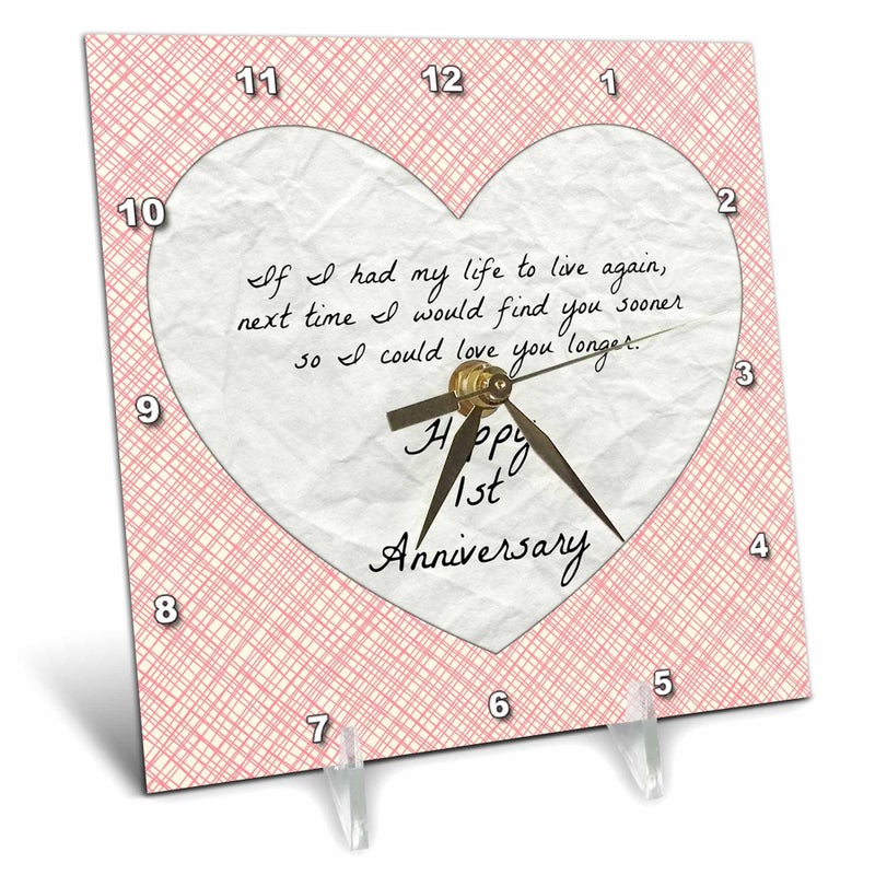 3dRose 1st Anniversary Love You with Faux PaperLike Background and Design Desk Clock 6 by 6Inch dc_221891_1