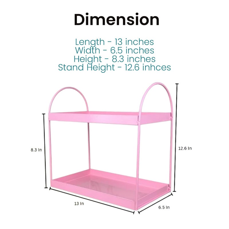 Go Hooked رف حمام قائم ذو طبقتين منظم سطح الطاولة صينية تجميل تخزين مكياج رف توابل مطبخ (وردي، معدني، عبوة من 1) - Image 2