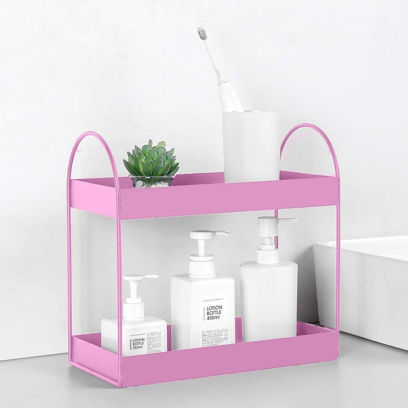 Go Hooked رف حمام قائم ذو طبقتين منظم سطح الطاولة صينية تجميل تخزين مكياج رف توابل مطبخ (وردي، معدني، عبوة من 1) - Image 1
