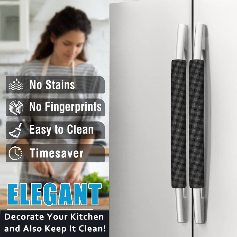 ELCOOR أغطية مقابض أبواب الثلاجة ELCOOR، مجموعة من 6، قابلة للتقليم، قابلة للغسل، أغطية مقابض الأجهزة، واقي مقابض أبواب الثلاجة، تخلص من بصمات اليد المتسخة، موفر للوقت، ملحقات ديكور المطبخ (أسود) - Image 2