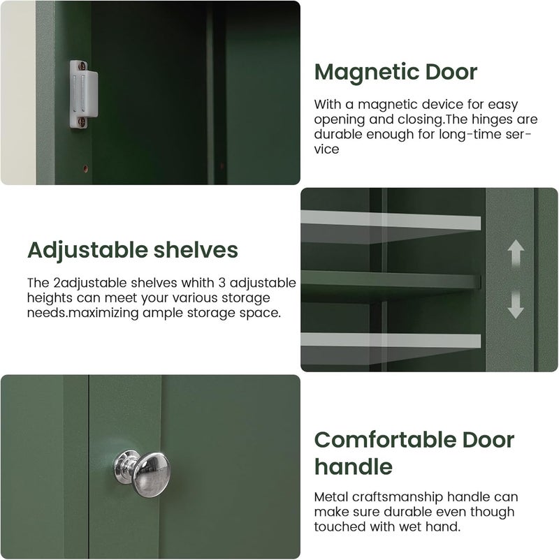 Iwell Tall Bathroom Storage Cabinet with 2 Doors & 1 Drawer, Narrow Storage Cabinet with Adjustable Shelves, for Living Room, Bathroom, Kitchen, Forest Green - Image 5