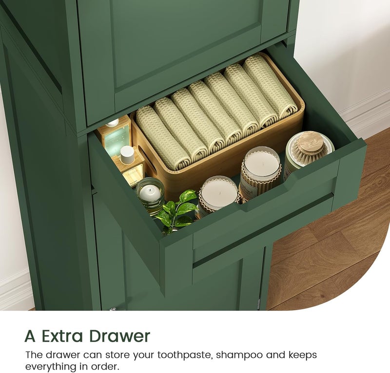 Iwell Tall Bathroom Storage Cabinet with 2 Doors & 1 Drawer, Narrow Storage Cabinet with Adjustable Shelves, for Living Room, Bathroom, Kitchen, Forest Green - Image 4