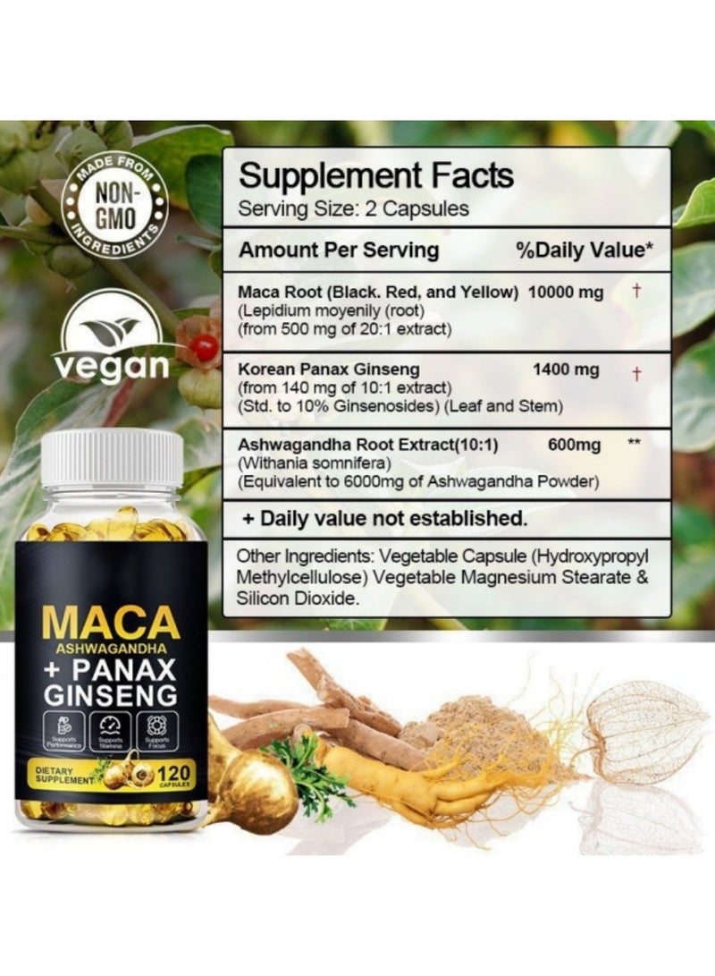 Maca Ginseng Complex Capsules - 120 Count for Strength, Focus & Physical Endurance