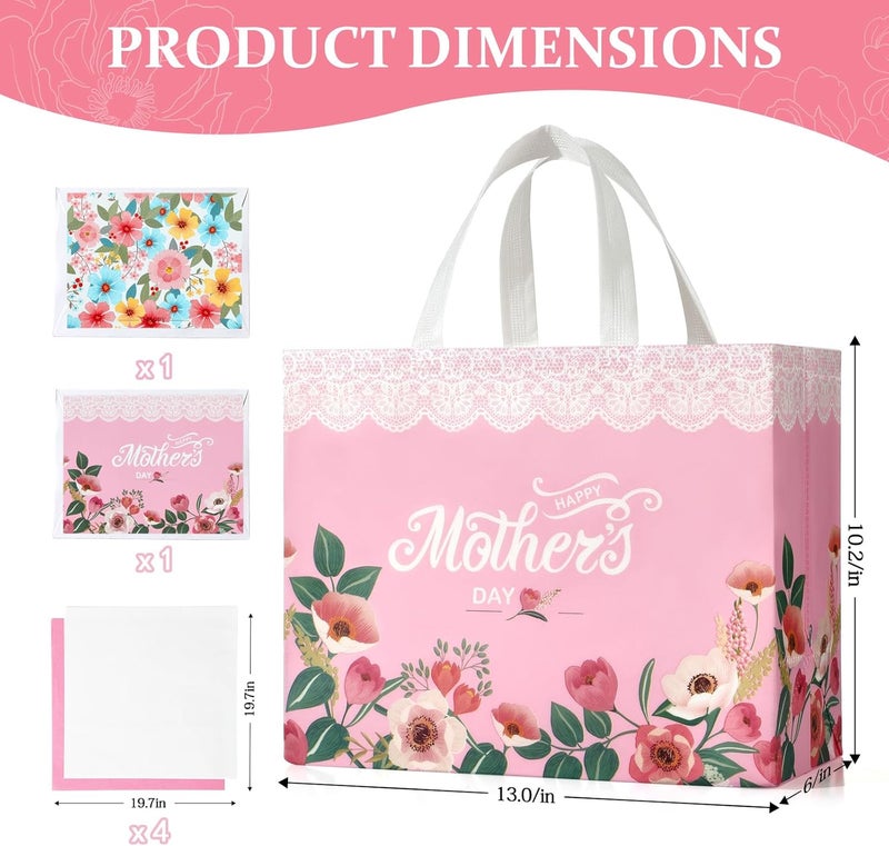 13" Mother's Day Gift Bags with Tissue Paper - 2 Pack Reusable Floral Gift Bags - Image 2