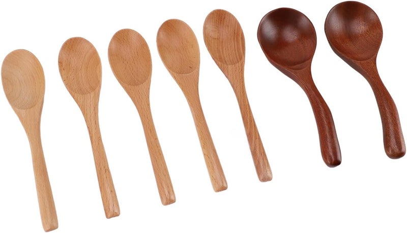 7 Piece Solid Wood Spoon Set for Cooking Mixing Stirring and Serving Natural Wooden Kitchen Utensils - Image 2
