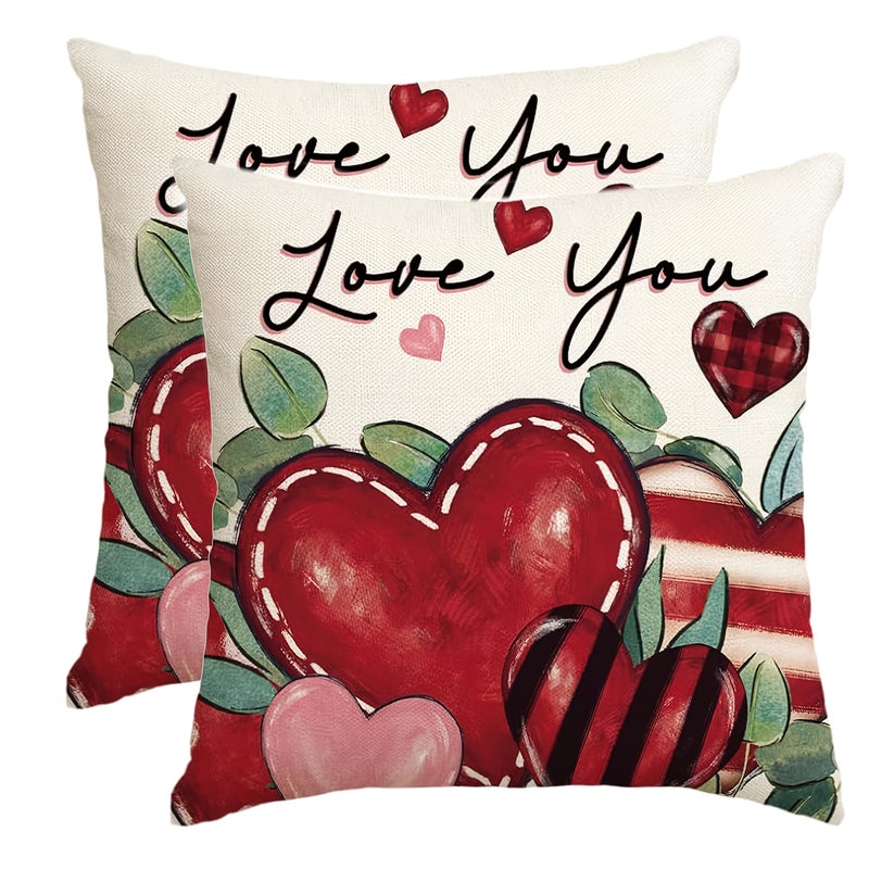 Valentines Day Love Pillow Covers 2pc Set 16x16 Inches Heart Wedding Decoration - Image 1