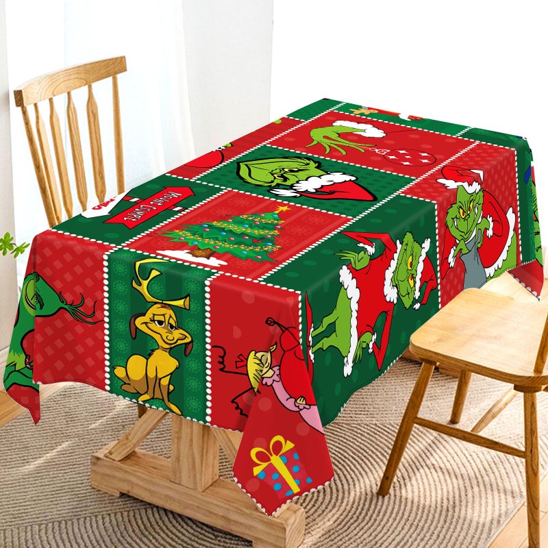 Hafangry Merry Christmas Tablecloth Green Christmas Holiday Birthday Party Decoration Winter Xmas Home Kitchen Dining Room Decor