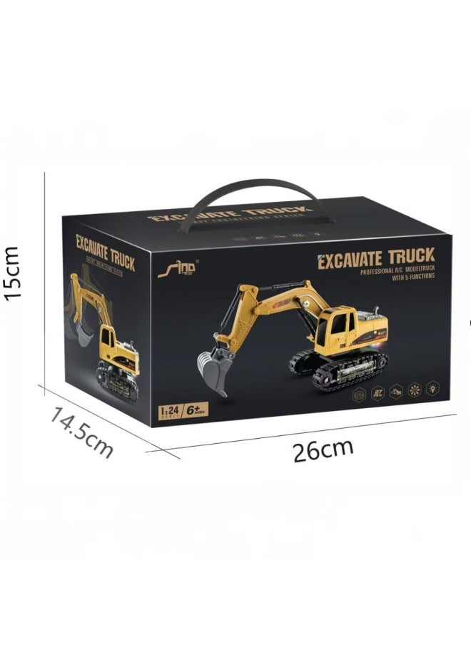 Children's Gift Crawler Remote Control Digging Excavator Truck Engineering Car Electric Toy Romantic Pink Girl Remote Control Car-Color:5 Channels Yellow  - Image 1