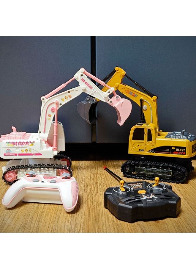 Children's Gift Crawler Remote Control Digging Excavator Truck Engineering Car Electric Toy Romantic Pink Girl Remote Control Car-Color:5 Channels Yellow  - Image 2