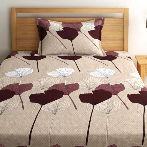 Fashion String Microfibre 144TC Beige Ginkgo Leaf Single Bedsheet with 1 Pillow Cover - Image 2