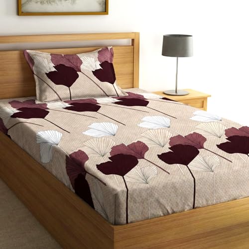 Fashion String Microfibre 144TC Beige Ginkgo Leaf Single Bedsheet with 1 Pillow Cover - Image 1