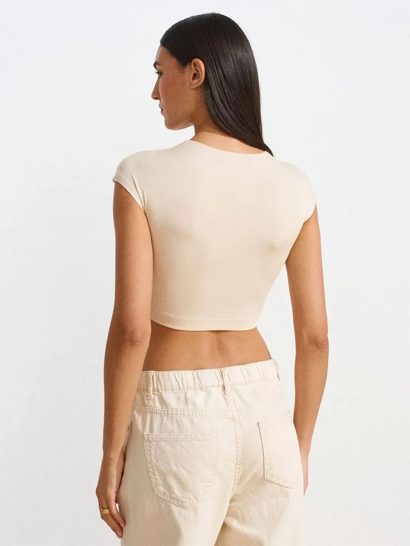 Dilvin DILVIN Slim Fit Crop Jersey Blouse