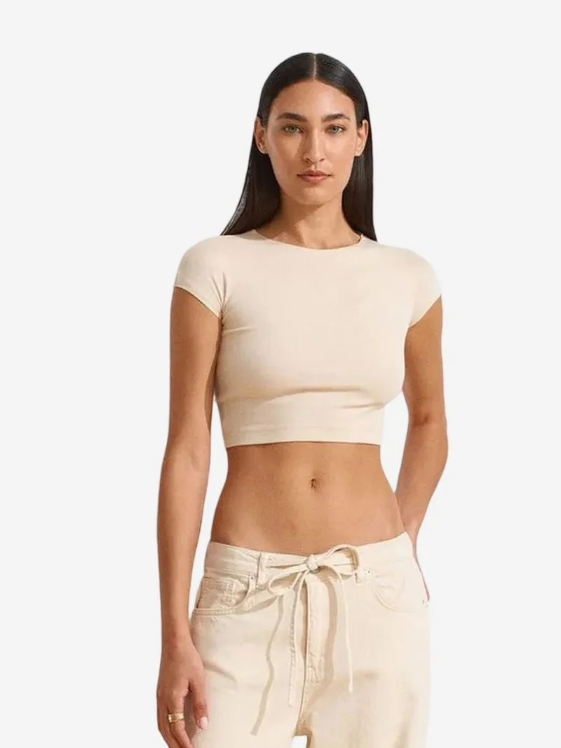 ديلفين DILVIN Slim Fit Crop Jersey Blouse