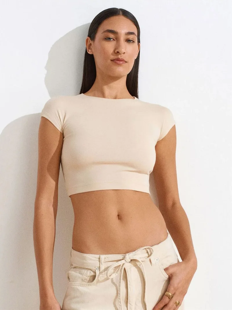 ديلفين DILVIN Slim Fit Crop Jersey Blouse