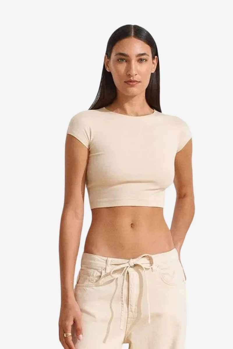 DILVIN Slim Fit Crop Jersey Blouse