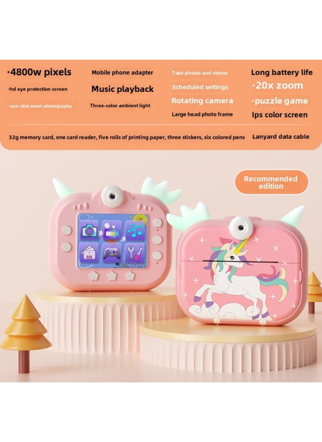 Generic Children's Instant Print Camera High Definition Photography Thermal Sensing Automatic Printing Digital Camera-Body Color:2024 Pink High With Upgraded Version Of "with 32 Cards"  - Image 1