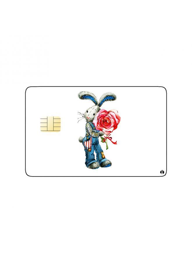 RKN PRINTED BANK CARD STICKER Beautiful Bunny Drawing With Red Flower - Image 1