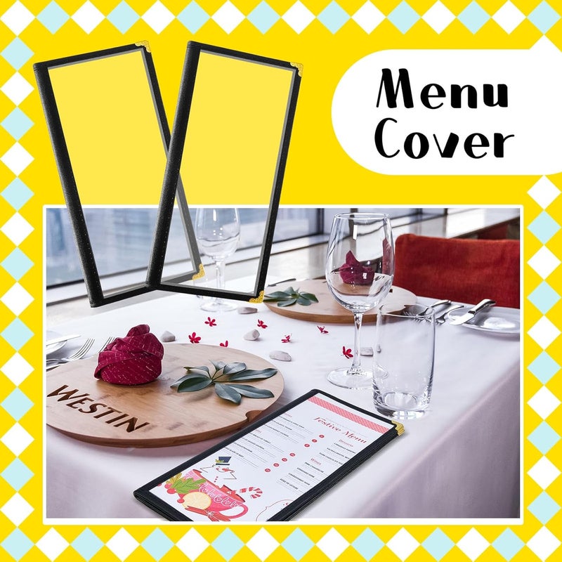 Ziliny 10 Pcs 4.5 x 11 Inches Transparent Restaurant Menu Holders Clear Menu Covers with Metal Corners Black Folder Menu Book Menu Sleeves for Wine Drinks Coffee Bars Restaurant (4 Page 8 View) - Image 5