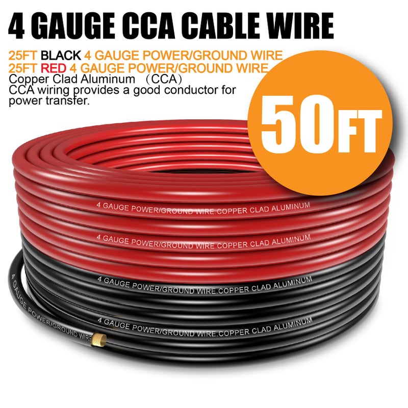 Fuzbaxy 4 Gauge Wire (25Feet Black+25Feet Red) Copper Clad Aluminum CCA - Primary Automotive Power Inverter Wire,20PCS Lugs Terminal Connectors,20PCS Heat Shrink Tubing for Car Audio - Image 5