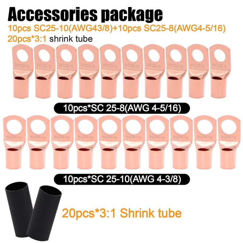 Fuzbaxy 4 Gauge Wire (25Feet Black+25Feet Red) Copper Clad Aluminum CCA - Primary Automotive Power Inverter Wire,20PCS Lugs Terminal Connectors,20PCS Heat Shrink Tubing for Car Audio - Image 3