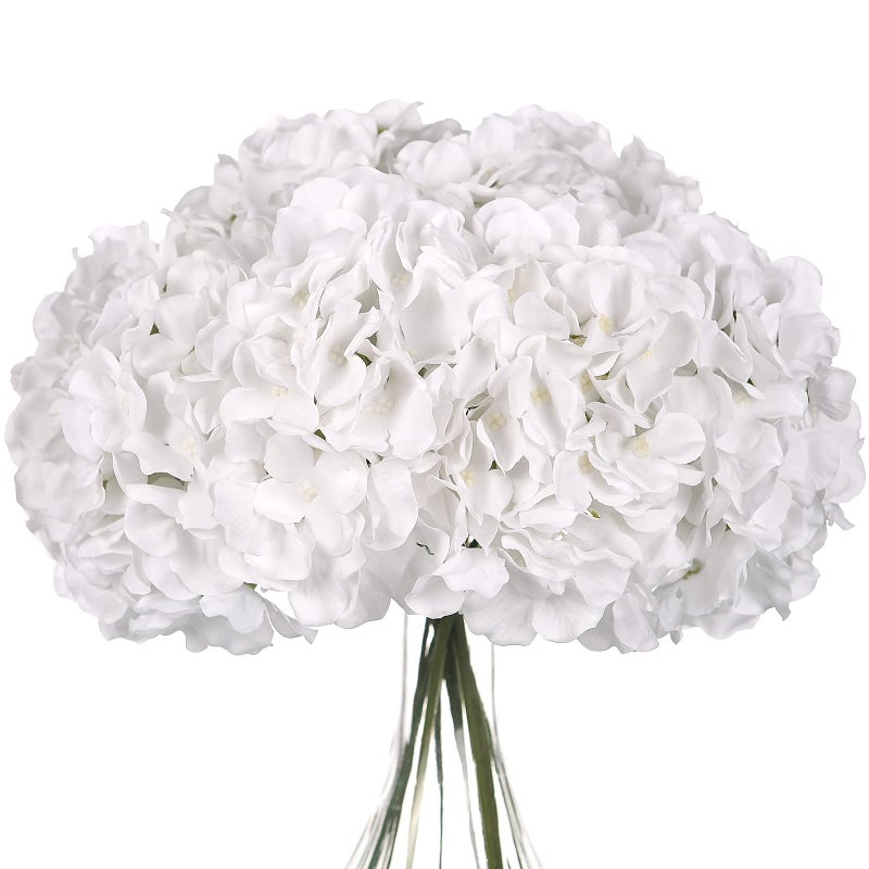 LUSHIDI Silk Hydrangea Heads with Stems Artificial Flowers Heads for Home Wedding Decor,Pack of 10 (White) - Image 3