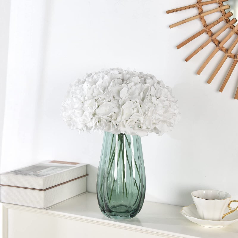 LUSHIDI Silk Hydrangea Heads with Stems Artificial Flowers Heads for Home Wedding Decor,Pack of 10 (White) - Image 4