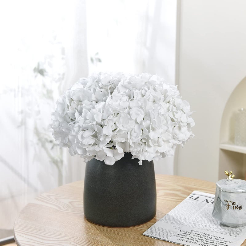LUSHIDI Silk Hydrangea Heads with Stems Artificial Flowers Heads for Home Wedding Decor,Pack of 10 (White) - Image 2