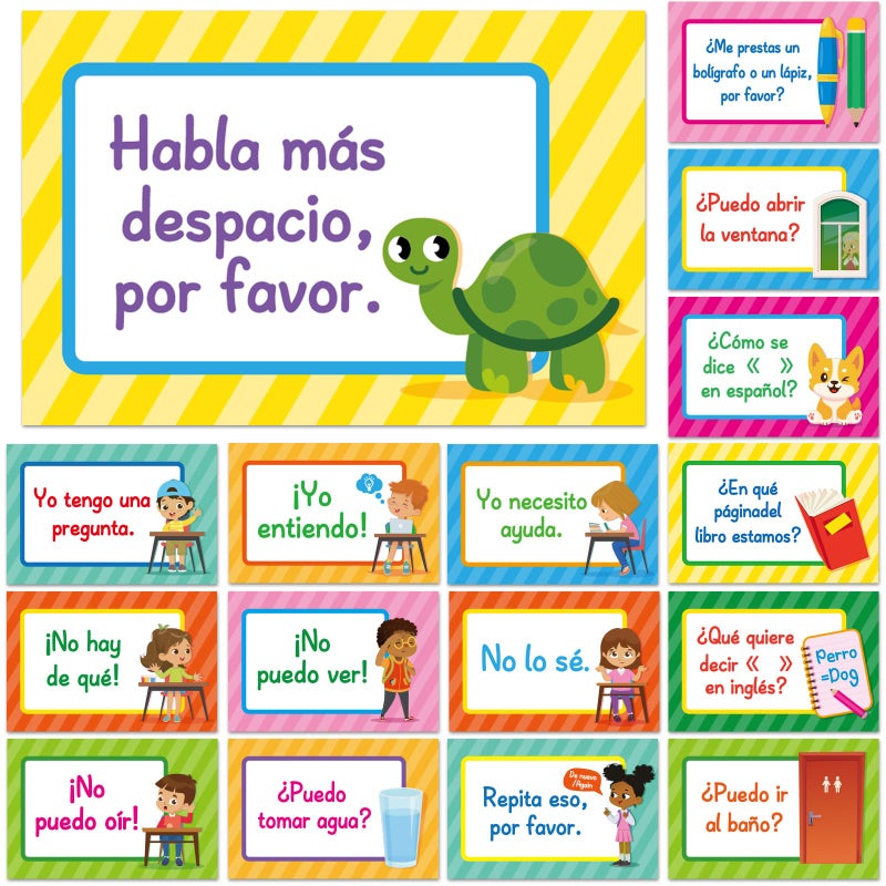 OBUSATT 16 Pieces Spanish Poster Set Spanish Phrases Classroom Decorations Spanish Theme Learning Poster Study Materials for Teachers Primary and Preschool School Classroom Language Study Classroom Decor - Image 1