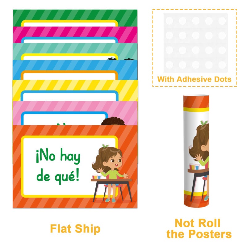 OBUSATT 16 Pieces Spanish Poster Set Spanish Phrases Classroom Decorations Spanish Theme Learning Poster Study Materials for Teachers Primary and Preschool School Classroom Language Study Classroom Decor - Image 4