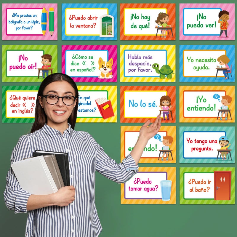 OBUSATT 16 Pieces Spanish Poster Set Spanish Phrases Classroom Decorations Spanish Theme Learning Poster Study Materials for Teachers Primary and Preschool School Classroom Language Study Classroom Decor - Image 5