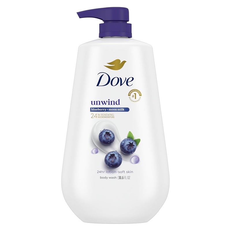 Dove Body Wash Unwind Blueberry Moon Milk For 24hr LotionSoft Skin Moisturizing Skin Cleanser with No Sulfates No Parabens 306 oz - Image 1