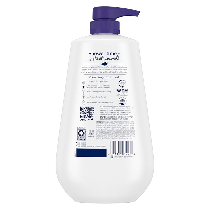Dove Body Wash Unwind Blueberry Moon Milk For 24hr LotionSoft Skin Moisturizing Skin Cleanser with No Sulfates No Parabens 306 oz - Image 2