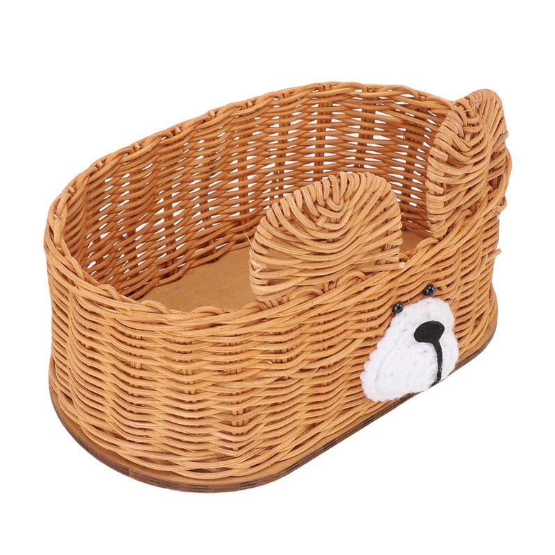 Handwoven Rattan Tissue Box Cover Decorative Napkin Holder Cute Bear Design Beige - Image 3