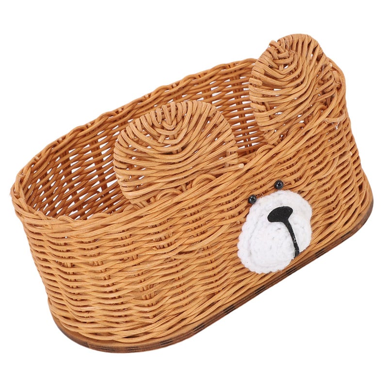 Handwoven Rattan Tissue Box Cover Decorative Napkin Holder Cute Bear Design Beige - Image 5