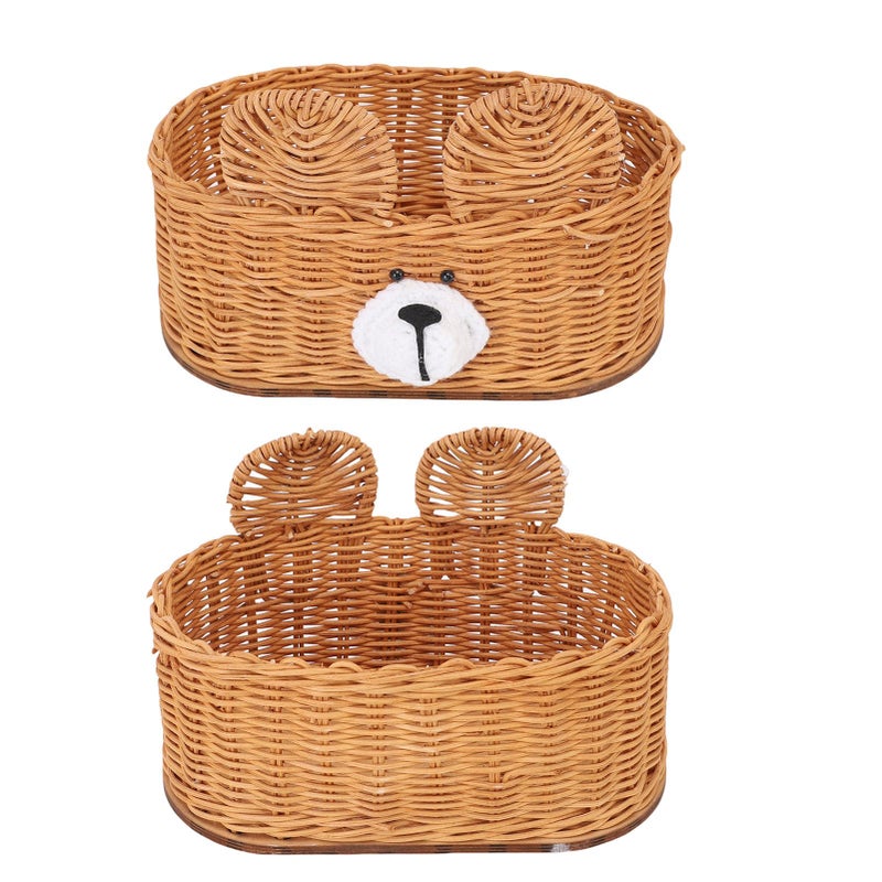 Handwoven Rattan Tissue Box Cover Decorative Napkin Holder Cute Bear Design Beige - Image 2