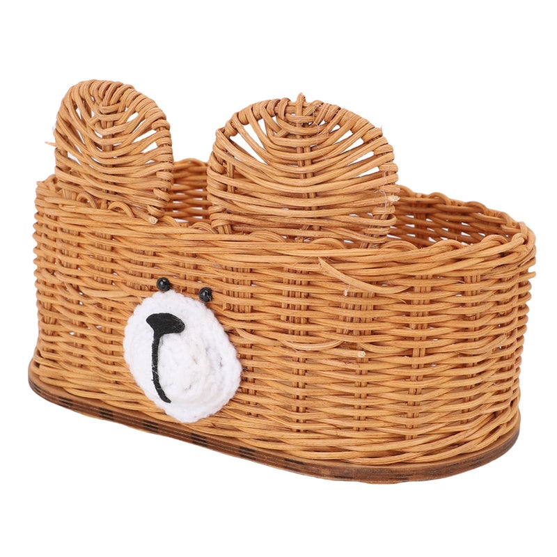 Handwoven Rattan Tissue Box Cover Decorative Napkin Holder Cute Bear Design Beige - Image 4