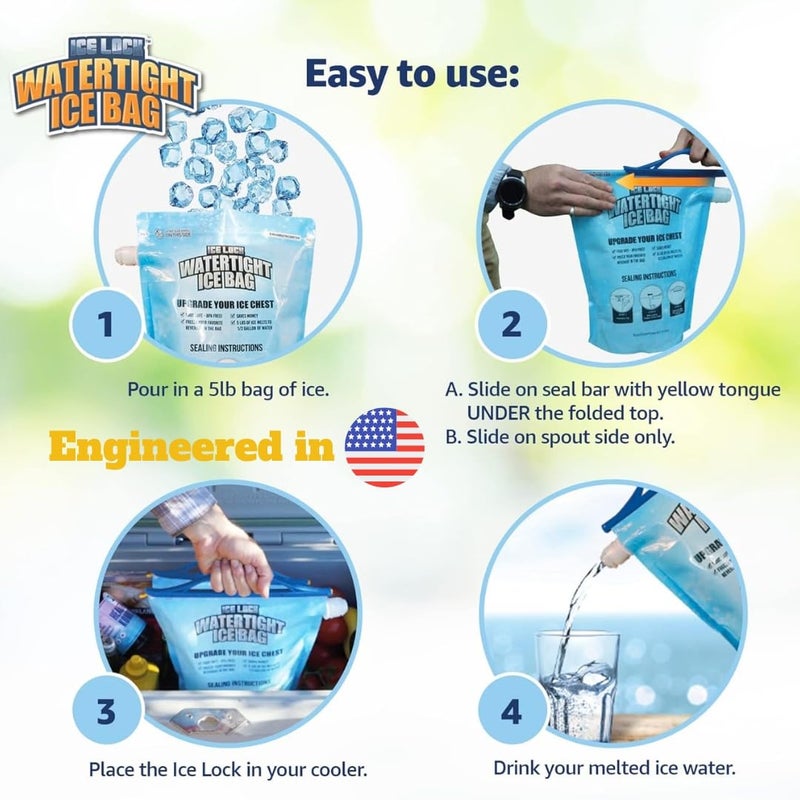 Ice Lock 2 Large Leakproof Ice Bags. The Original Reusable Ice Pack for Coolers - Drop in Cubed Ice & Make Cold, Dry Freezer Packs for Coolers - Drink Your ice When it Melts. - Image 3