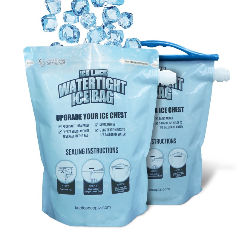 Ice Lock 2 Large Leakproof Ice Bags. The Original Reusable Ice Pack for Coolers - Drop in Cubed Ice & Make Cold, Dry Freezer Packs for Coolers - Drink Your ice When it Melts. - Image 1