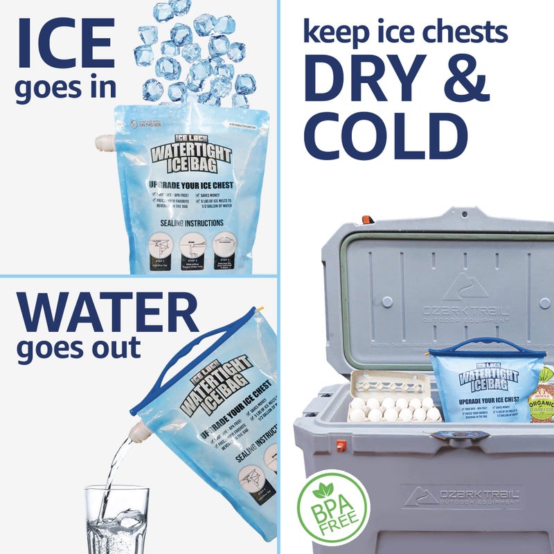 Ice Lock 2 Large Leakproof Ice Bags. The Original Reusable Ice Pack for Coolers - Drop in Cubed Ice & Make Cold, Dry Freezer Packs for Coolers - Drink Your ice When it Melts. - Image 2