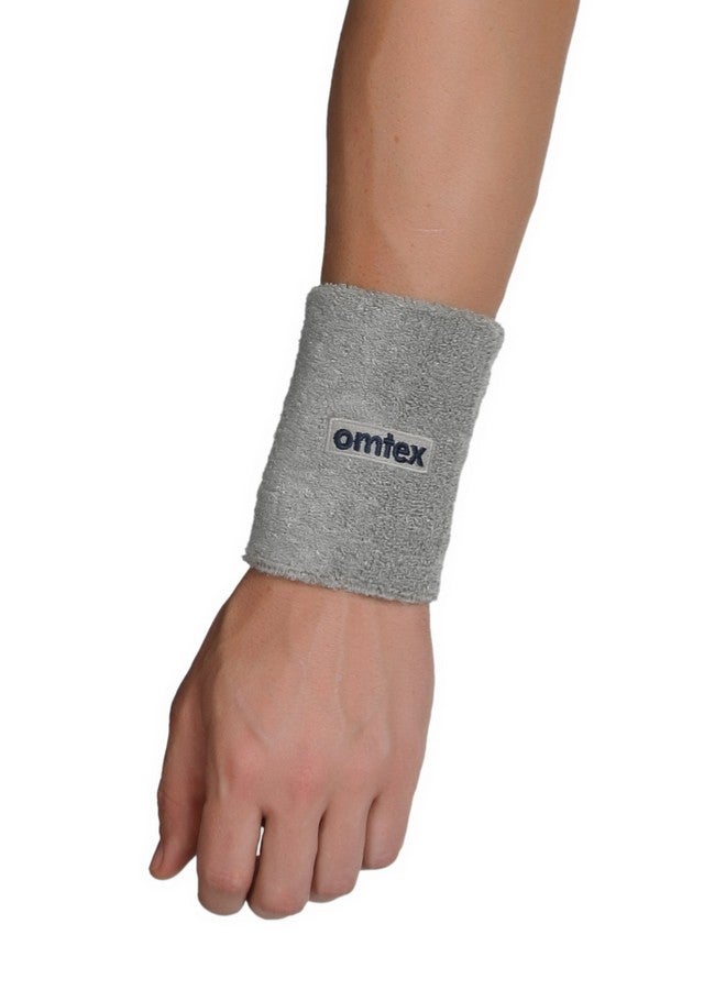 omtex Cotton Sweat Band Wrist Band / Wrist Support For Gym, Cricket, Running And Sports Activities 5 Inches (Grey) - Image 2
