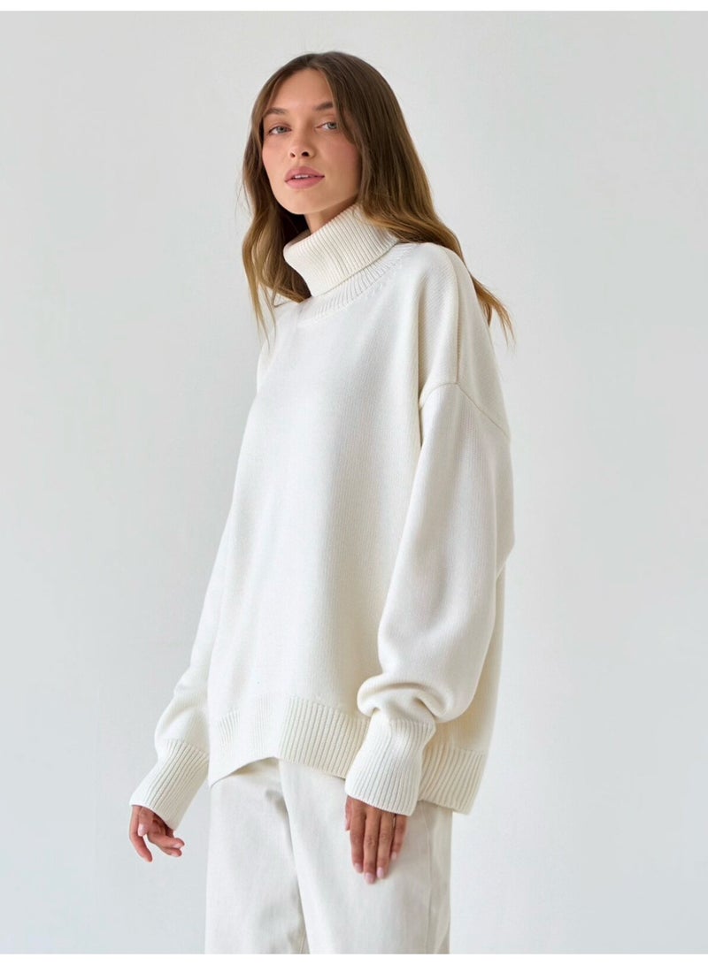 NIBEMINENT Autumn and Winter  Thick Sweater Women High Neck Pullover Sweater Warm Loose Knitted Base Sweater - Image 3