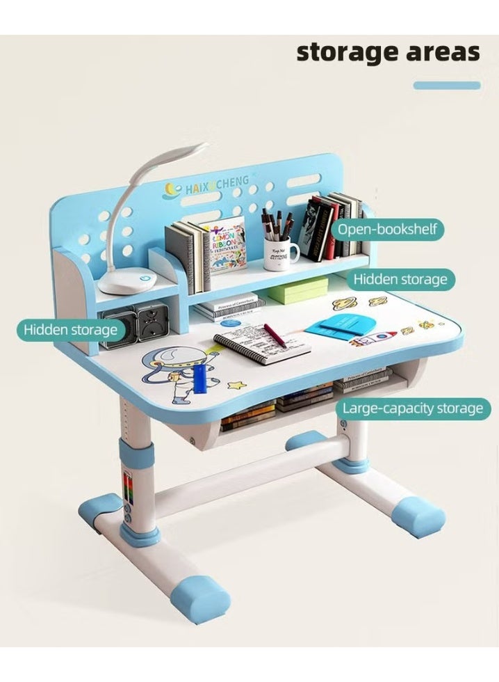HOOKOR Enlarged Kids Table and Chair Set, Kids Study Table, Multifunctional Children's Reading Study Activity Desk, Ergonomic Toddler Chairs, with Storage Drawer, Bookcase, Double Shelves, for School Student Writing Studying - Image 4