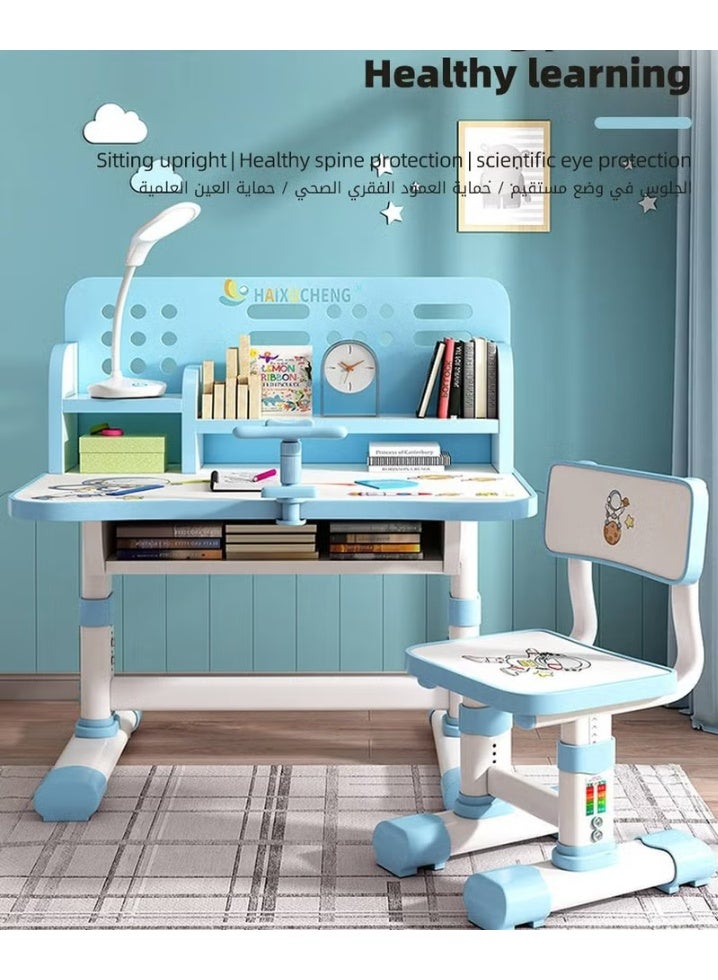 HOOKOR Enlarged Kids Table and Chair Set, Kids Study Table, Multifunctional Children's Reading Study Activity Desk, Ergonomic Toddler Chairs, with Storage Drawer, Bookcase, Double Shelves, for School Student Writing Studying - Image 2